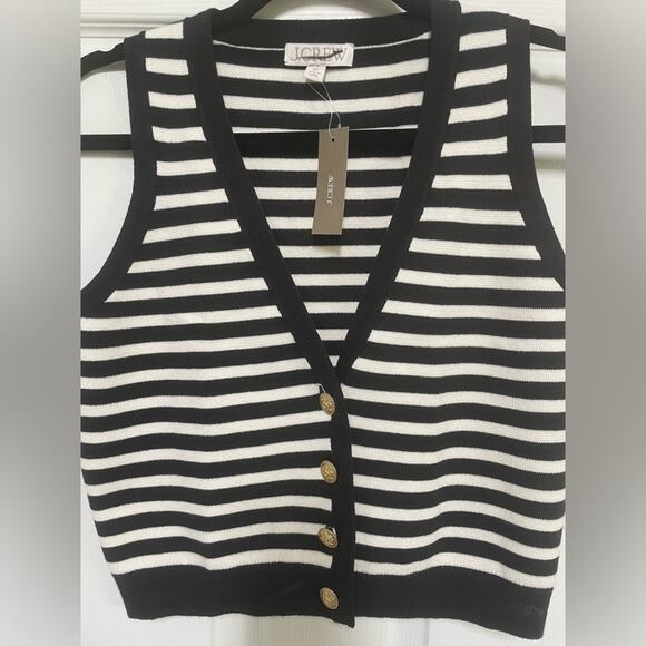 J. Crew Emilie Sweater-Vest in Black and White Gold Button Sz S NWT - Picture 4 of 7